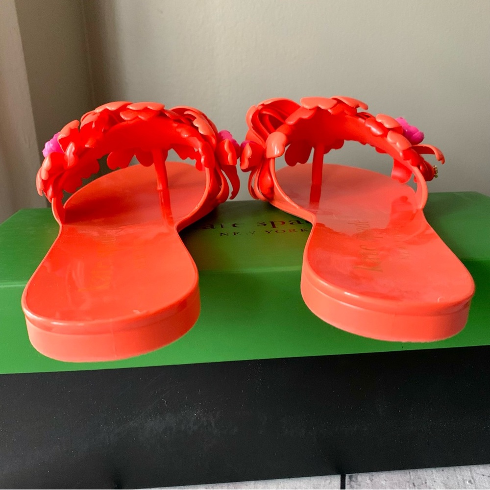 New Kate Spade New York Jaylee Jelly Flat Thong Slide Sandals Size US 7B -Tomato - Picture 4 of 7